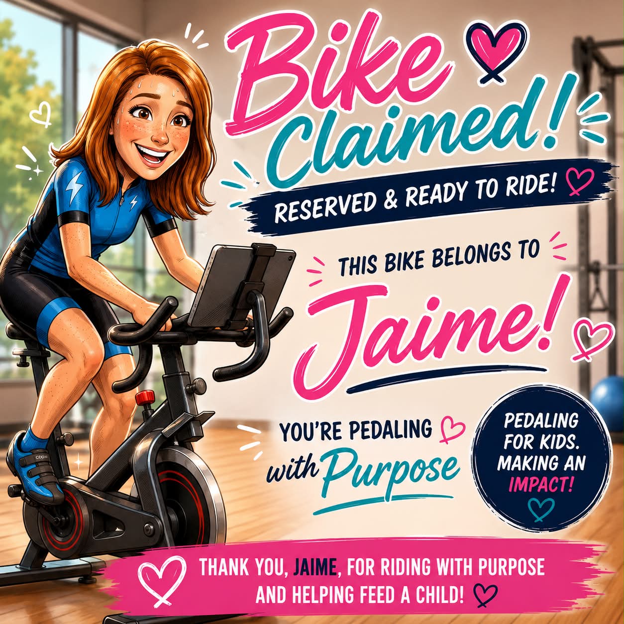 Another bike claimed by Jaime Bussey!! Thank you for feeding a kid for a week and joining us August 5th!! 
5 bikes left!!